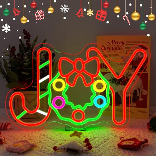 LUCUNSTAR Christmas Neon Schild JOY Neon Sign Christmas Led Schild Frohe Weihnachten led schild Dimmbare JOY Schriftzug Neon Weihnachten Outdoor Deko für Partys,Schlafzimmer,Wohnzimmer