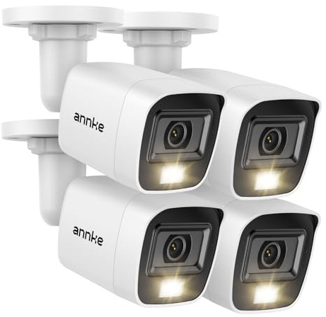 ANNKE Caméra de Surveillance Extérieure, Lot de 4 Caméras Bullet CCTV HD 1080p pour Système de Surveillance, Vision Nocturne en Couleur, 1920TVL, IP67 Étanche, Objectif 3.6mm