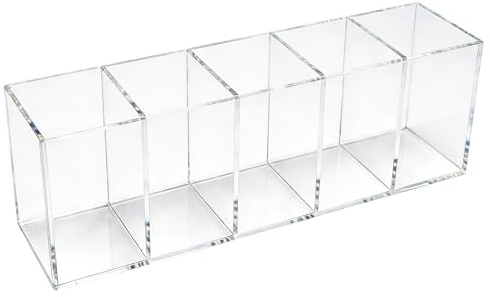MospdyGear Acrylic Pen Pencil Holder, 5-Compartment Clear Desk Organizer, Versatile Storage for Office Supplies and Makeup Brushes