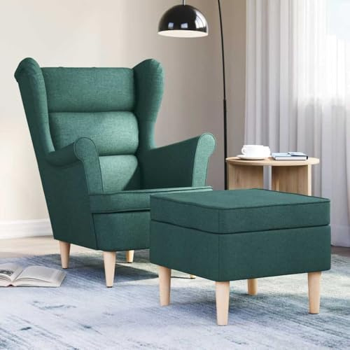 Bucmath Sessel mit Fußhocker, Dunkelgrün Stoff, bequemer Loungesessel für Wohnzimmer, Schlafzimmer, Büro, Lesestuhl, komfortable Sitzgelegenheit, 110kg Belastbarkeit