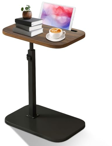 Beistelltisch C Form, 360° Rotierbarer und Höhenverstellbar Sofatisch, Couchtisch, Wohnzimmertisch, Kaffeetisch Side Table Sofa Table Betttisch für Schlafzimmer Bett Bett und kleine Räume (Nussbaum)
