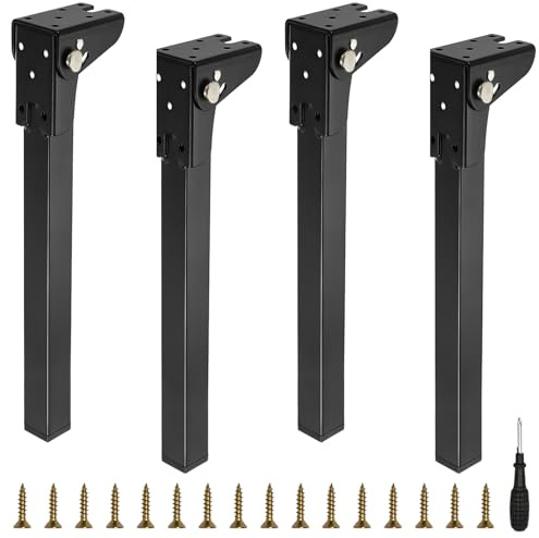 Lot de 4 pieds de table pliables - En métal - 60 cm - Noir - Avec protection de sol - Pieds de table en métal - Pour bureau, table à manger, table basse