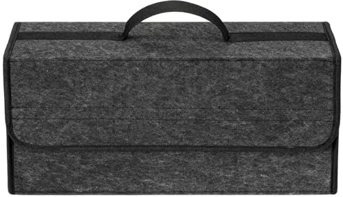 VBGURR Car Boot Organiser Storage Bag, 50x17x23cm Boot Tidy for Car (1PC) | Anti Slip Foldable Car Boot Tidy Organiser with Carry Handle, Boot Organiser with Lid, Dark Grey Felt Storage Box for All