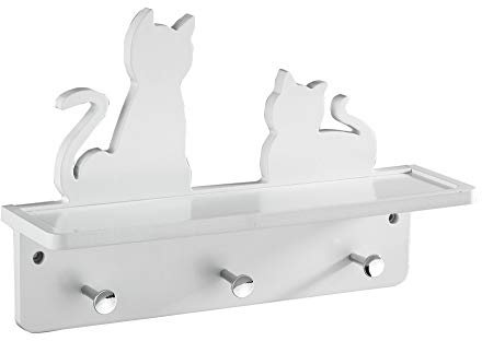 WENKO 86311900 Wand-Garderobe Katzen mit Ablage, MDF, wieß, 24.5 x 37 x 10 cm