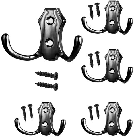 Stahlia Garderobenhaken SCHWARZ (5 Stück) Haken zum Schrauben vintage Kleiderhaken Garderobe KURZ Haken für Garderobe Metallhaken
