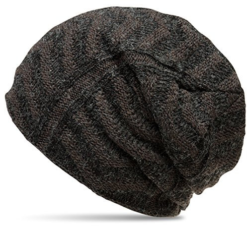 Caspar MU128 gefütterte Feinstrick Beanie Mütze mit stylischem Flecht Muster, Farbe:dunkelgrau, Größe:One Size