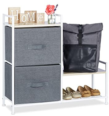 Relaxdays Regalsystem, 2 Stoff-Schubladen, HxBxT: 76 x 84 x 29 cm, universale Schubladenbox, Metall und Holz, grau