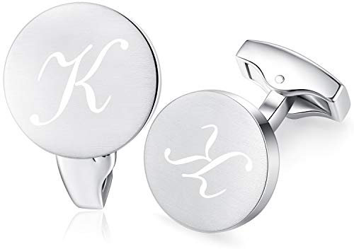 Honey Bear Briefe Initialen Buchstabe manschettenknöpfe Herren Edelstahl Hochzeit Cufflinks Manschettenknopf Gebürstetes Silber (K)