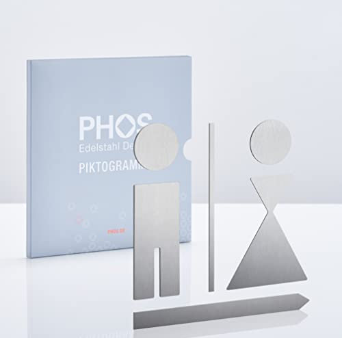 Piktogramm WC-Symbol-Set 13,8 x 12,8 cm, Herren- und Damen-Toilette, Richtungspfeil kann beliebig montiert werden, Edelstahl gebürstet, selbstklebend, Toilettenschild, Türschild - PHOS Design