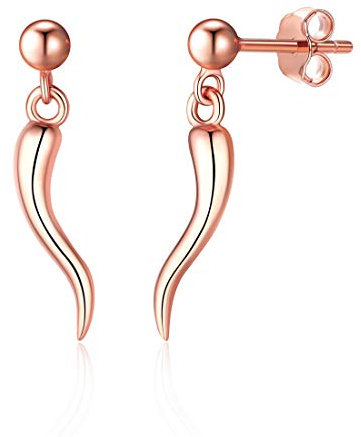 Boucle d’oreilles Or Rose Femme Argent Pendantes Piment Corne Italienne,Bijoux Rose Gold Porte Bonheur pour Cadeau Anniversaire de Femmes,Filles,Maman