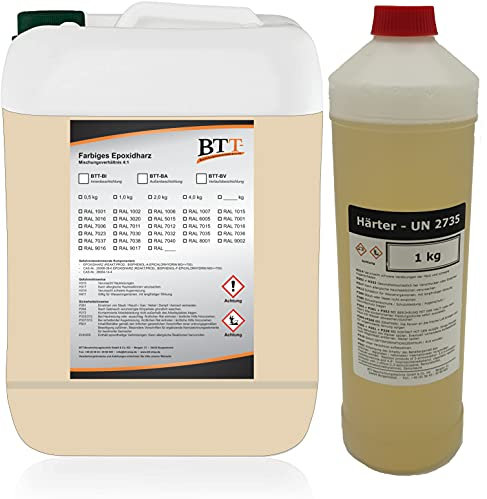 BTT-BA Epoxidharz Bodenbeschichtung RAL 1015 für 5m² Außen Fliesenlack Betonfarbe Estrichfarbe Balkonfarbe Betonplattenfarbe Terrassenfarbe Gehwegfarbe Gießharz Epoxy