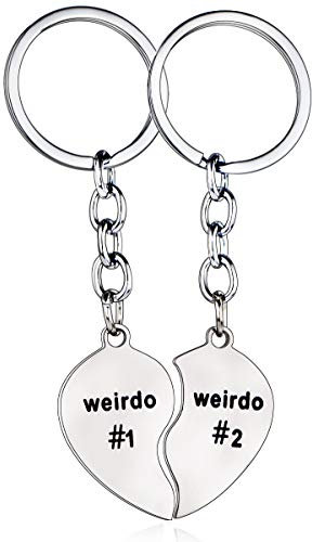 MADHAHEFU Best Friend Keychain Weido#1 Weido#2 Keyring Friendship Gifts Birthday Gifts Graduation Keychain Best Friend Keyring (Heart Weirdo #1 Weirdo #2)