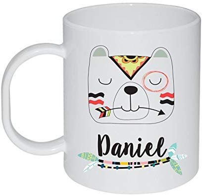 Kembilove Tazas Desayuno de Plástico Infantiles – Taza Personalizada Infantil Niños – Regalo Vuelta al Cole – Diseño Oso