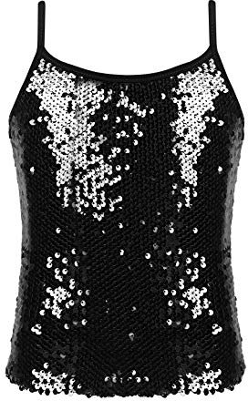 YiZYiF Kinder Mädchen Glitzer Pailletten Tank Top Ärmellos Weste Shirt Glänzend Trägertop Tanz Ballett Top Oberteil für Party Karneval Fasching Schwarz 134-140