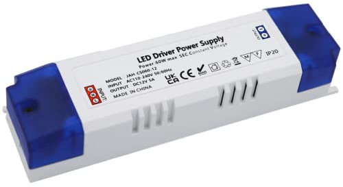 Noobibaba LED Trafo 12V, Trafo 230V auf 12V LED, LED Transformator Treiber 0-60W Konstantspannungsnetzteil für Unterschrankleuchte, LED-Streifen LED-Anzeige (1er-Pack)