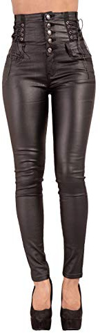 Lusty Chic Pantalón Cuero Negro Mujer Tiro Alto Skinny Fit con Bolsillos Funcionales - Estilo Elegante y Moderno (36, Negro)