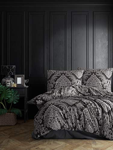 ZIRVEHOME Bettwäsche 155x220 cm. 4teilig Set. Anthrazit, Baumwolle Bettbezug, Majeste