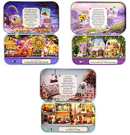 WDC 3PCS DIY House Box Theater Dollhouse Miniature Scene Tin Box Toyhouse Kit Miniature Furniture Kit Toys House fo rCreative Valentine's Wedding Gift