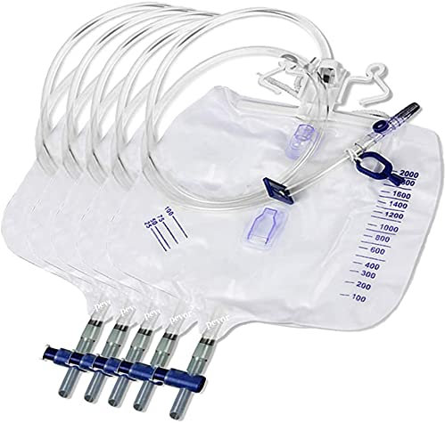 Urinbeutel für Urinaleinlagen, mit Entwässerungsbeutel, 48 Zoll / 10,9 cm, 2.000 ml, 5 Stück