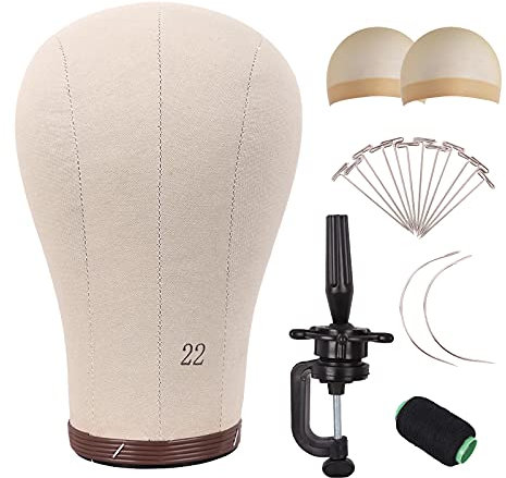 MapofBeauty 22 Zoll Perücke Kopf Cork Leinwand Block Kopf für Making Perücke Mannequin Kopf Mit Stand Kopf Pins (Braun)