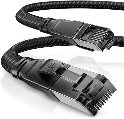 CSL 0,5m 50cm CAT8.1 Netzwerkkabel Flach 40 Gbits, Baumwollmantel LAN Kabel Patchkabel, CAT8 Gigabit RJ45 Ethernet Cable, 40000 Mbits Geschwindigkeit, Flachbandkabel, Verlegekabel, CAT6 CAT7
