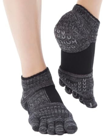Knitido+ Umi ABS Zehensocken für Pilates und Yoga, mit Arch Support, Größe:43-46, Farbe :schwarz (09)