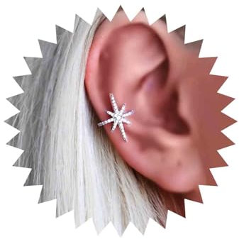 Yheakne Boho Northstar Boucles d'oreilles manchette en argent Boucles d'oreilles en argent Starburst CZ Pave Star Cartilage Cuff Petit clip non percé sur les Bijoux pour femmes et filles (Argent)