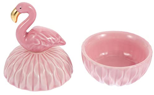 BESTonZON Keramik Schmuckschatulle Schmuckdose Porzellan Mit Deckel 2 Stücke Schmuckbox Flamingo Figur Schmuck Box Schmuckkästchen Ohrringe Ehering Box Hochzeit Valentinstag Geschenkbox Rosa