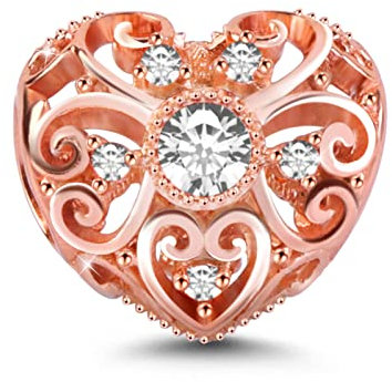 GNOCE Hohles Herz Personalisierte Geburtsstein Charm 925 Silber Dangle Birthstone Beads Charm Fit Armband/Halskette für Frauen Mädchen Tochter (April-Kristall)