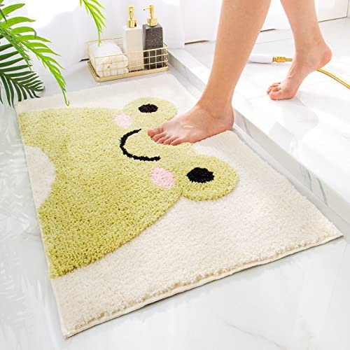 Badezimmerteppich Beige Grüner Frosch Badematte Flauschig Mikrofaser Badvorleger rutschfest Duschvorleger Schnelltrocknend Badteppich Waschbar Duschvorleger Verdicken Badematten Badmatte 50x80