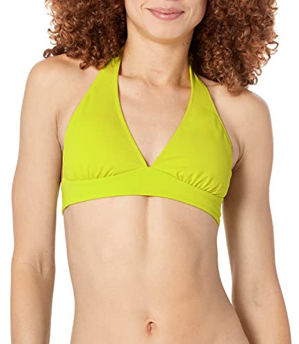 Amazon Essentials Top de Bikini con Tirantes, Escote Halter y Soporte Ligero (Disponible en Tallas Grandes) Mujer, Verde Lima, 44