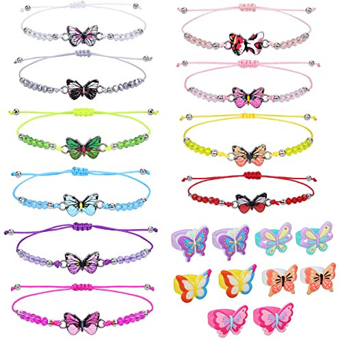 VEGCOO Bracelet Enfant Fille,20 Pcs Bracelet Papillon Enfant et Bagues Papillons pour Cadeau Anniversaire Fête Fille