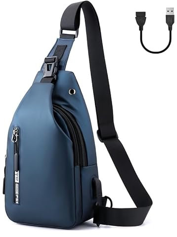 Aucuu Brusttasche Sling Bag, Geschäft Umhängetasche, Wasserdichte Schultertaschen mit USB-Ladeanschlus, Crossbody Bag für Herren für Reisen Wandern Sport Radfahren