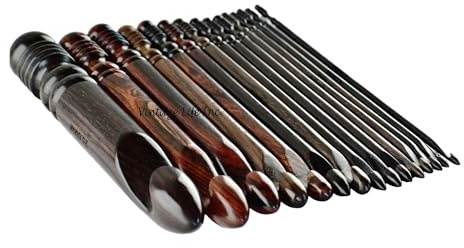 Ergonomisches Palisanderholz Häkelhaken Set – 15 Größen von 3,5–25 mm, Handgefertigte Rosewood Häkelhaken, Glatt & Leicht, Haken-Set ohne Zubehör