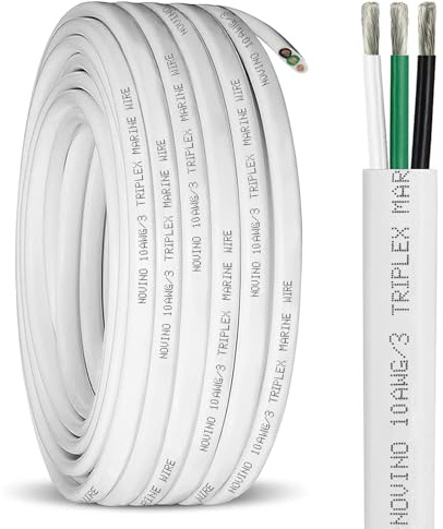 Filo marino 10/3 calibro 10, 10 AWG, cavo triplex 10/3 per barca, cavo in rame privo di ossigeno calibro 10, per altoparlanti solari e esterni, 15,2 m