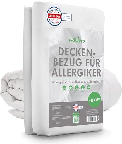 Welldora ǀ Milbenbezug Bettdecke 155x220 ǀ Allergiker Deckenbezug fachärztlich getestet ǀ Premium Encasing mit Reissverschluss ǀ Allergiker Bettwäsche Decke 155x220