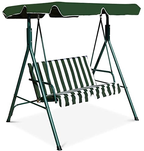 RELAX4LIFE Hollywoodschaukel, Schaukelbank mit verstellbarem Sonnendach, Gartenschaukel für 2 Personen, Gartenbank mit robustem Metallrahmen&bequemer Sitzfläche, bis 180 kg belastbar (Grün)