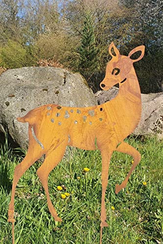 KUHEIGA Gartenstecker REH Tier Metall Rost Höhe: 82cm Gartenfigur Gartendeko