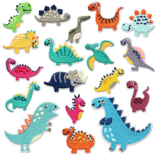 ZOCONE 18 Stück Patches Zum Aufbügeln Kinder, Flicken Zum Aufbügeln Kinder Dino, Bügelflicken Dinosaurier, Bügelbilder Zum Reparieren Von Kinderhosen Für Textilien DIY Jeans Jacken Und Hosen
