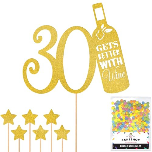 Personalised Funny Wine Bottle Joke Glitter Cake Topper - Gold Custom Age Glitter Cake Decoration and Sprinkles - Happy Birthday Decorations - Personalised Toppers for Cakes by Cakeshop
