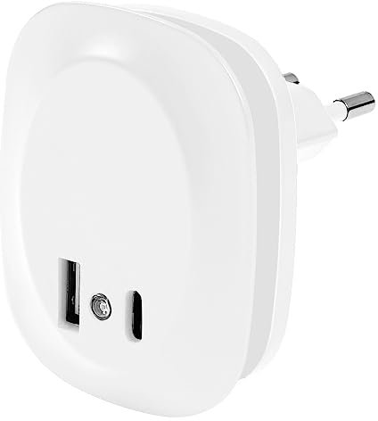 LEDVANCE LUNETTA EDGE Steckdosen-Nachtlicht, weiß, 0,35W, 10lm, warmweißes Licht, Tageslichtsensor, USB-A & USB-C Anschluss, LED-Technologie, Ladefunktionalität, lange Lebensdauer, IP20, 3000K