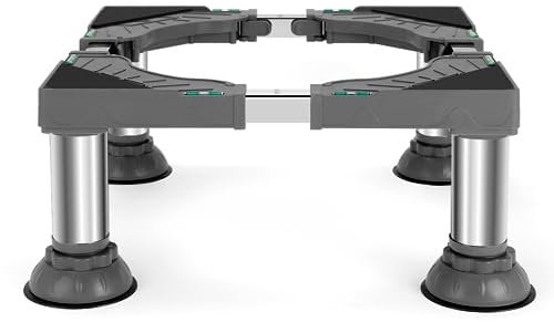 W B D WEIBIDA Carrello Lavatrice con 4 Piedini a Ventosa, Base Lavatrice Carico Pesante 200KG, Altezza 17.7-21 cm, Larghezza Regolabile 40-62cm Mobile per Lavatrice, Asciugatrice, Frigoriferi, Grigio
