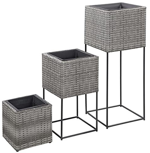 Garten-Hochbeete, 3-teilig, Polyrattan, Grau, Artikelfarbe: Grau