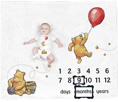 PAMBO The Bear Baby Stuff, Honey Baby Monatliche Meilensteindecke für Neugeborene Jungen & Mädchen, Foto gemacht – Altersdecke mit 2 Rahmen
