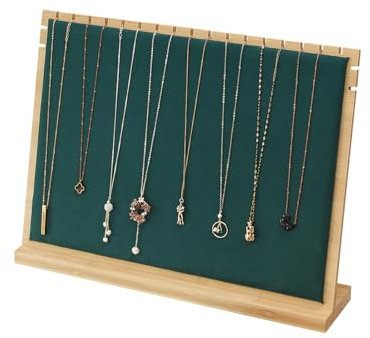 Justsoso Großer Bambus-Halskettenständer, Anhänger für Halsketten, Holz, Schmuckhalter, Kette, Schmuck, großes Brett, Organizer für Geschäft, Show, Verkauf (dunkelgrüner Samt)