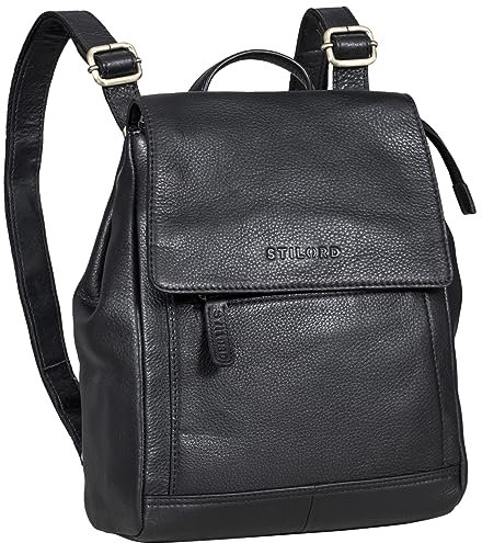 STILORD 'Allegra' Elegante Rucksack Handtasche Damen Leder Klein Cityrucksack Frauen Vintage Lederrucksack Daypack Retro Wildleder Umhängetasche, Farbe:schwarz