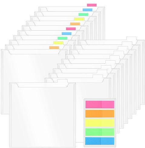 Xikulia 20er-Pack Scrapbook-Papier-Aufbewahrungs-Organizer, wasserfeste, einzeln von oben zu ladende Dateien mit 100 selbstklebenden Registerreitern für die Aufbewahrung von Scrapbook-Papierkarton