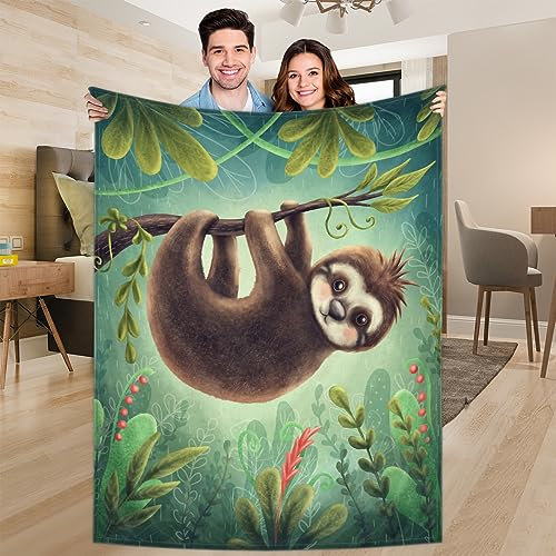 RIRIX Überwurfdecke mit Faultier-Motiv zum Aufhängen an einem Baumzweig, Tier, Kuhtiere, Faultierdecke, für Bett, Couch, Sofa, Stuhl, Camping und Reisen, leichte Decke, groß (203,4 x 152,4 cm)