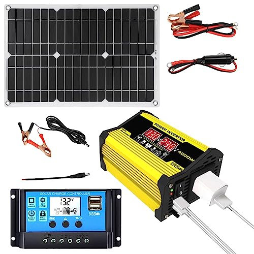 Kit de panneau solaire complet pour voiture - 300 W - Chargeur solaire avec 2 ports USB et affichage LED - Kit complet de panneau solaire avec batterie et onduleur pour maison et abri de jardin