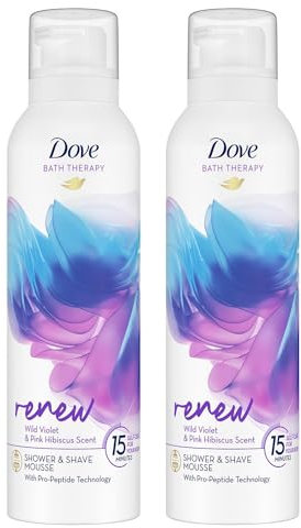Dove Bath Therapy Renew Shower and Shave Mousse with Wild Violet and Pink Hibiscus Scent Vegan, Cruelty-Free Creamy Texture Body Wash Make Your Skin Soft and Re-energised 200ml, 2 Pack